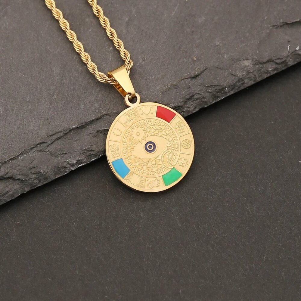 #083 Expressive Eye Stainless Steel Oil Dripping Pendants Necklace